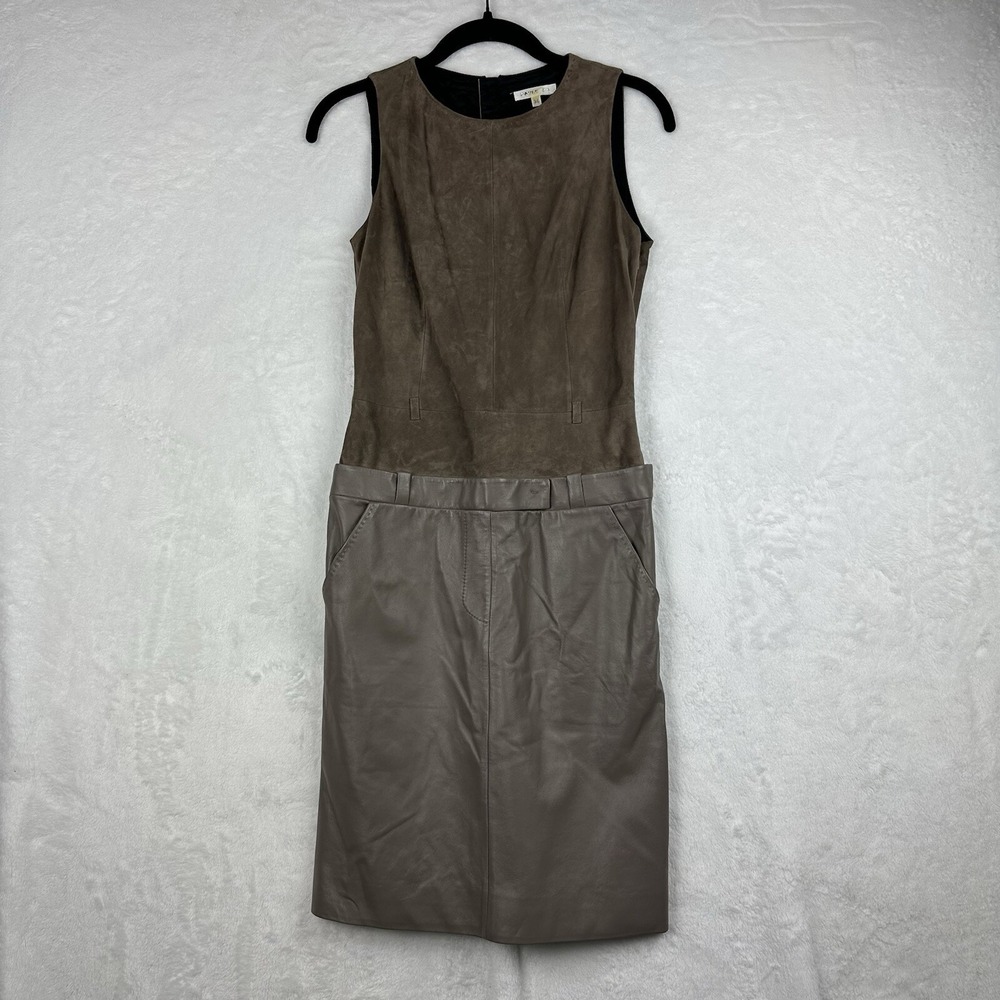 Paule Ka Sheath Dress Womens Lamb Goat Leather US 6 Gray Brown Sleeveless